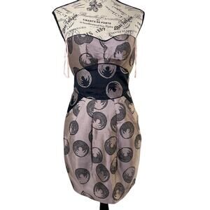 Strapless Metallic Pink and Black Silk Dress BCBG MaxAzria
